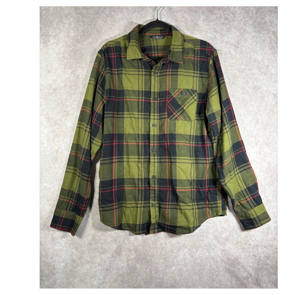Alpine Design Flannel Shirt Mens M Green Plaid Button Down Outdoor Long Sleeve